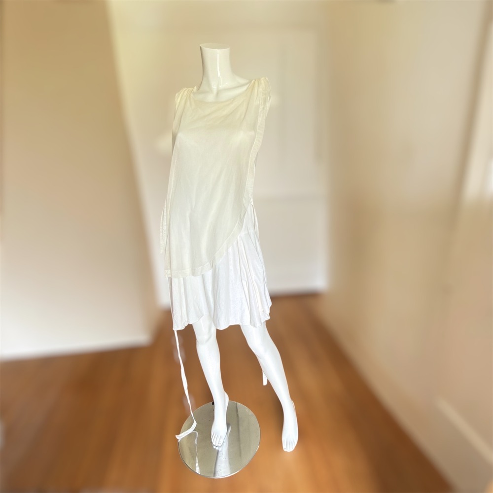 Rebecca Taylor Cream Cotton Draped Mesh Overlay Mini Dress Sleeveless S - Picture 3 of 8